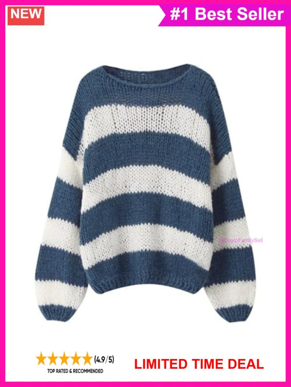 Oversized Color Block Striped Crewneck Long Sleeve Knit Pullover Sweater Women